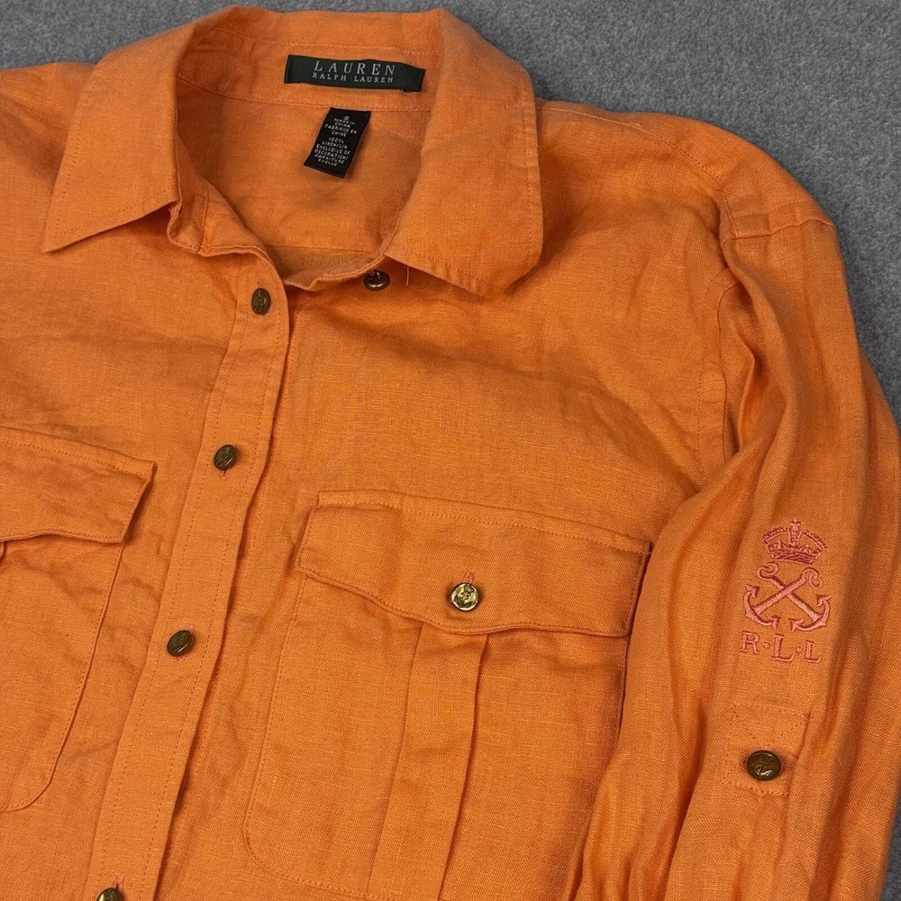 Lauren Ralph Lauren Orange Linen Button-Up Shirt